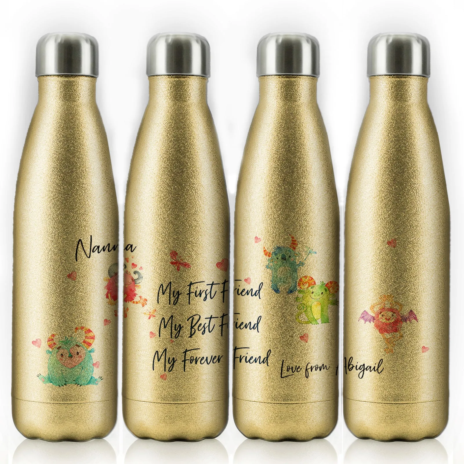 Personalised Cola Bottle with Stylish Text and Forever Friend Monster Message