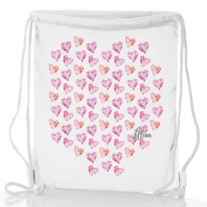 Personalised Glitter Drawstring Backpack with Stylish Text and Crystal Hearts Print