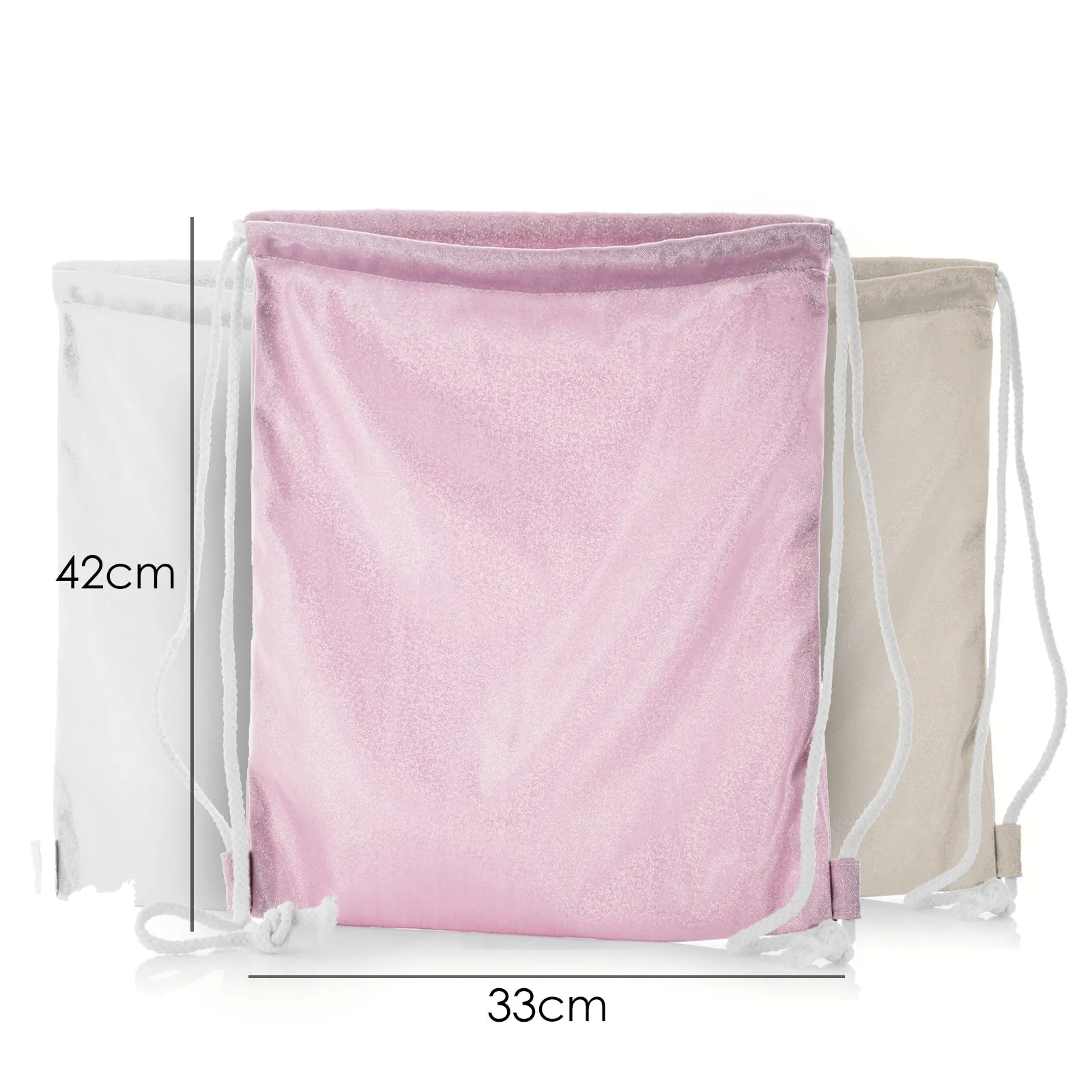 Personalised Glitter Drawstring Backpack with Stylish Text and Crystal Hearts Print