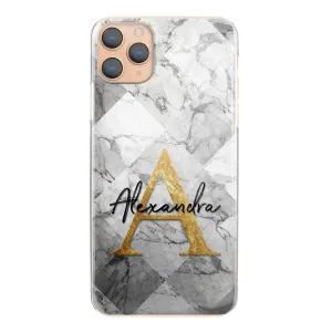 Personalised OnePlus Phone Hard Case with Gold Monogram and Stylish Text on Patterned Grey Marble