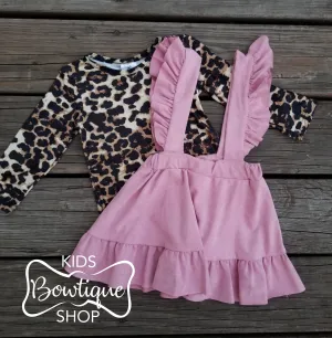 Pink Suede Cheetah Skirt Set