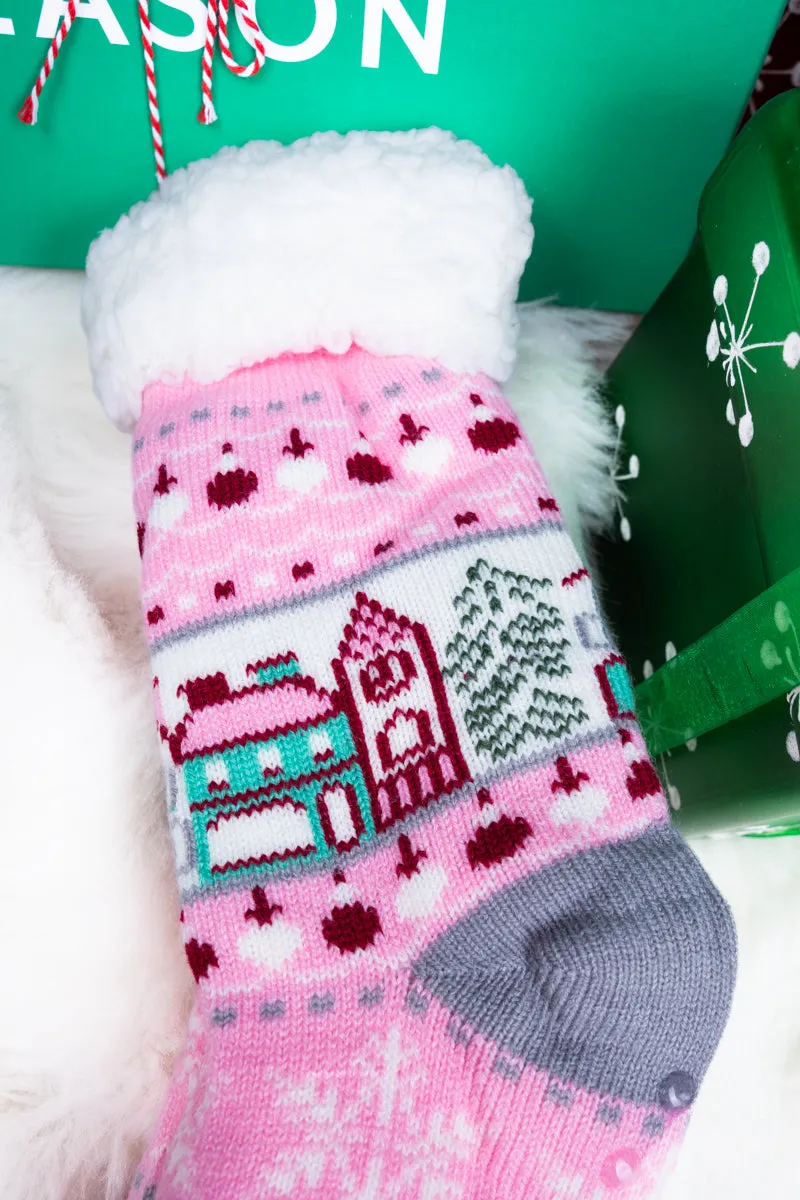 Pink Winter Wonderland Sherpa Lined Slipper Socks