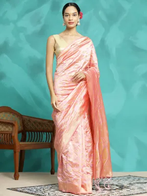 Pink Zari Woven Banarasi Saree