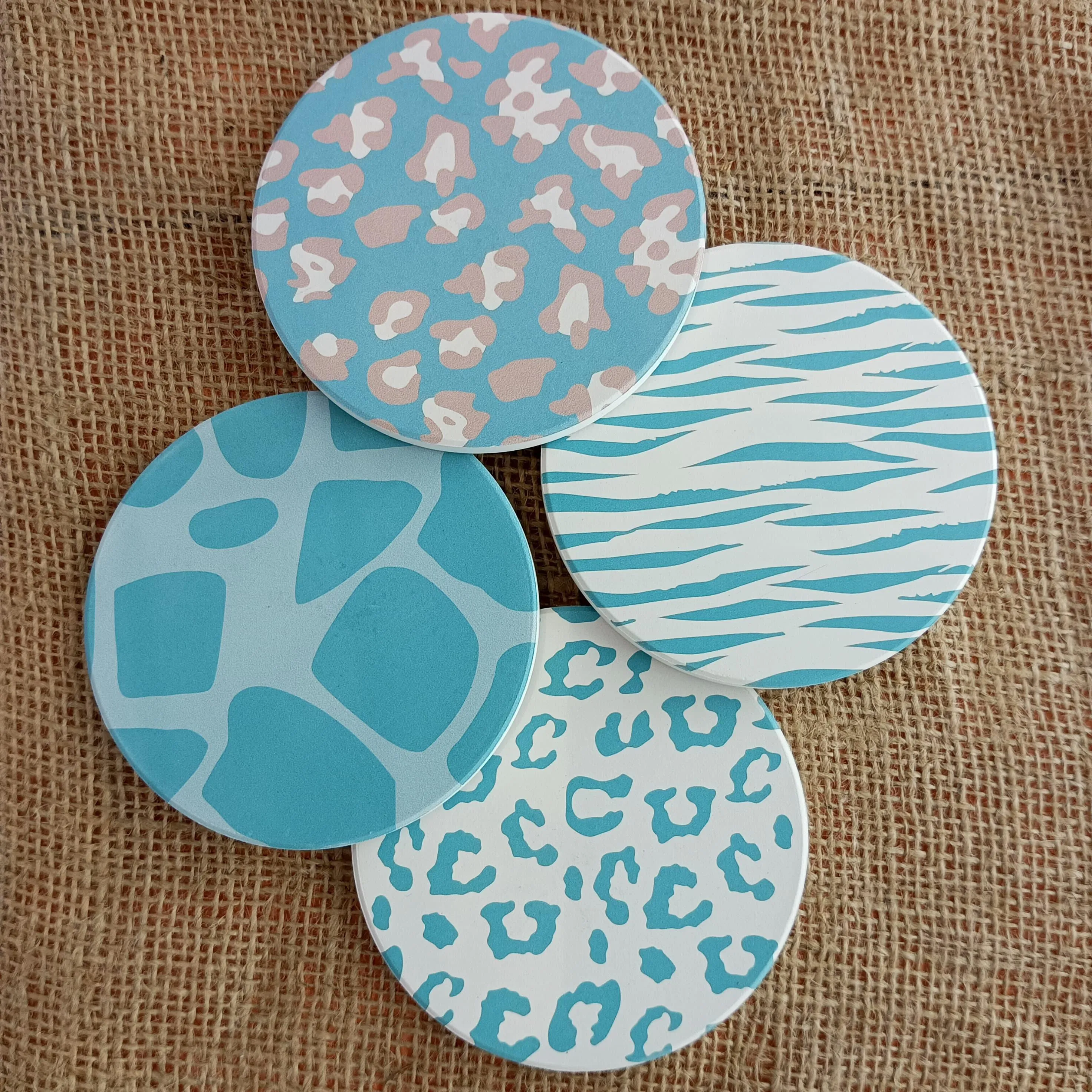 Porcelain Coasters with Natural Green Patterns