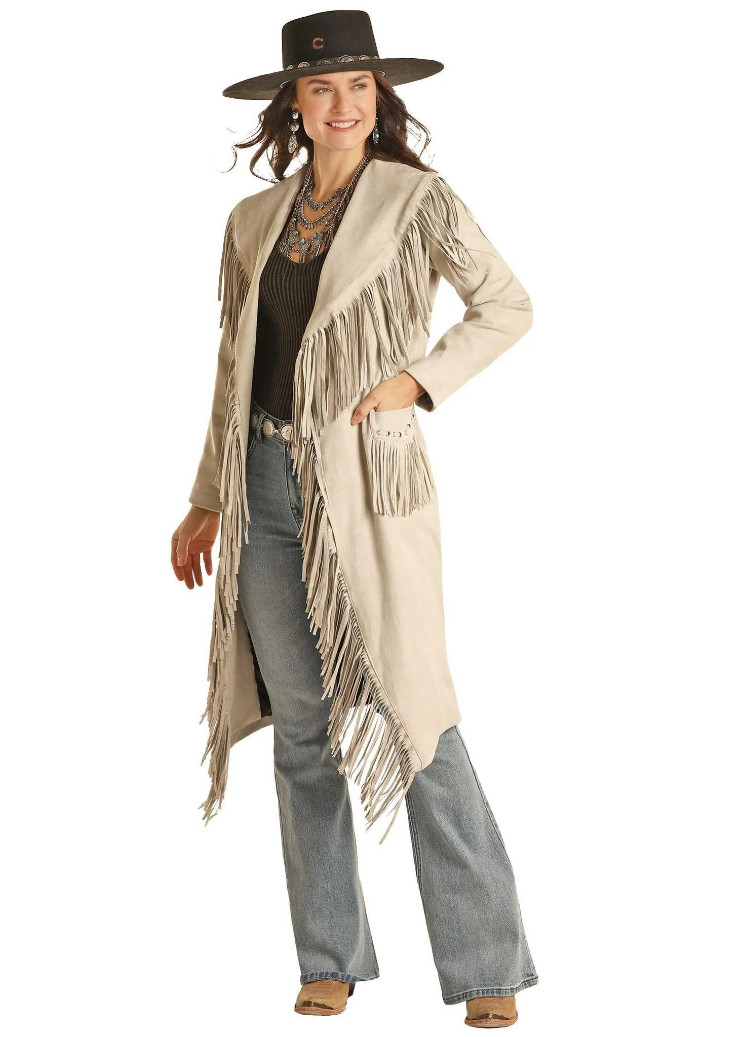 POWDER RIVER LADIES LONG JACKET WITH FRINGE