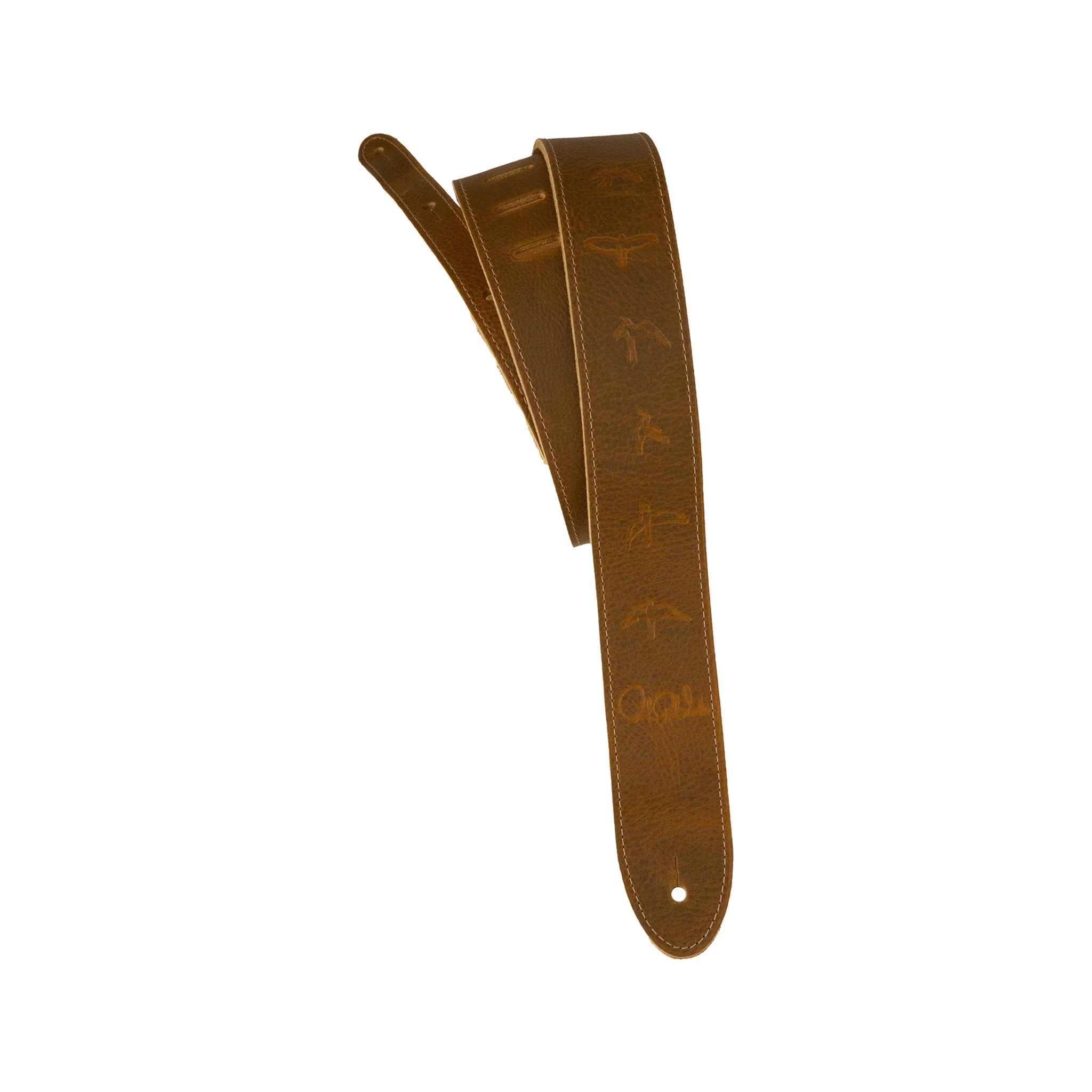 PRS 2Inch Reversible Garment Leather & Suede Guitar Strap, Birds, Tan