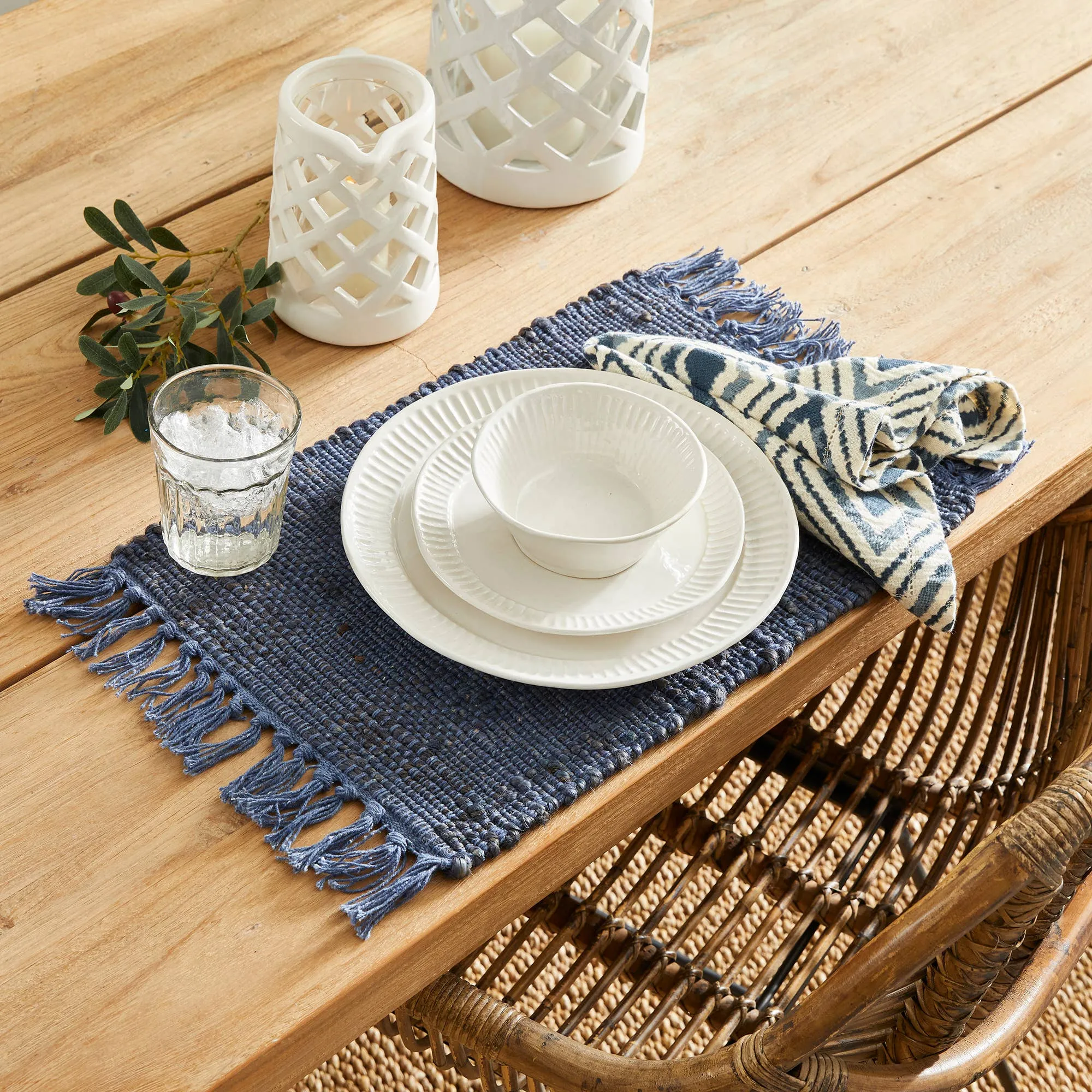 Rae Woven Fringe Placemat Blue