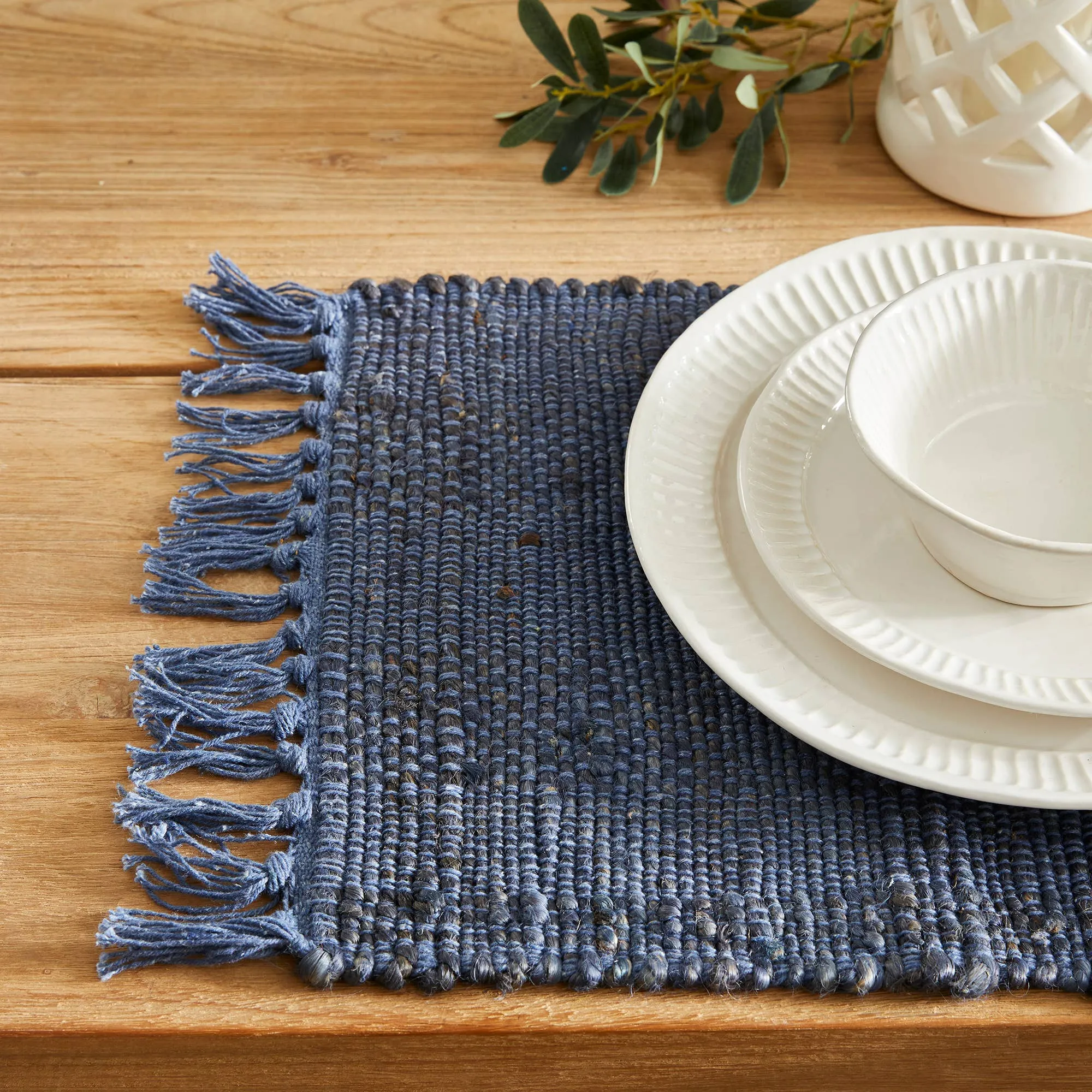 Rae Woven Fringe Placemat Blue