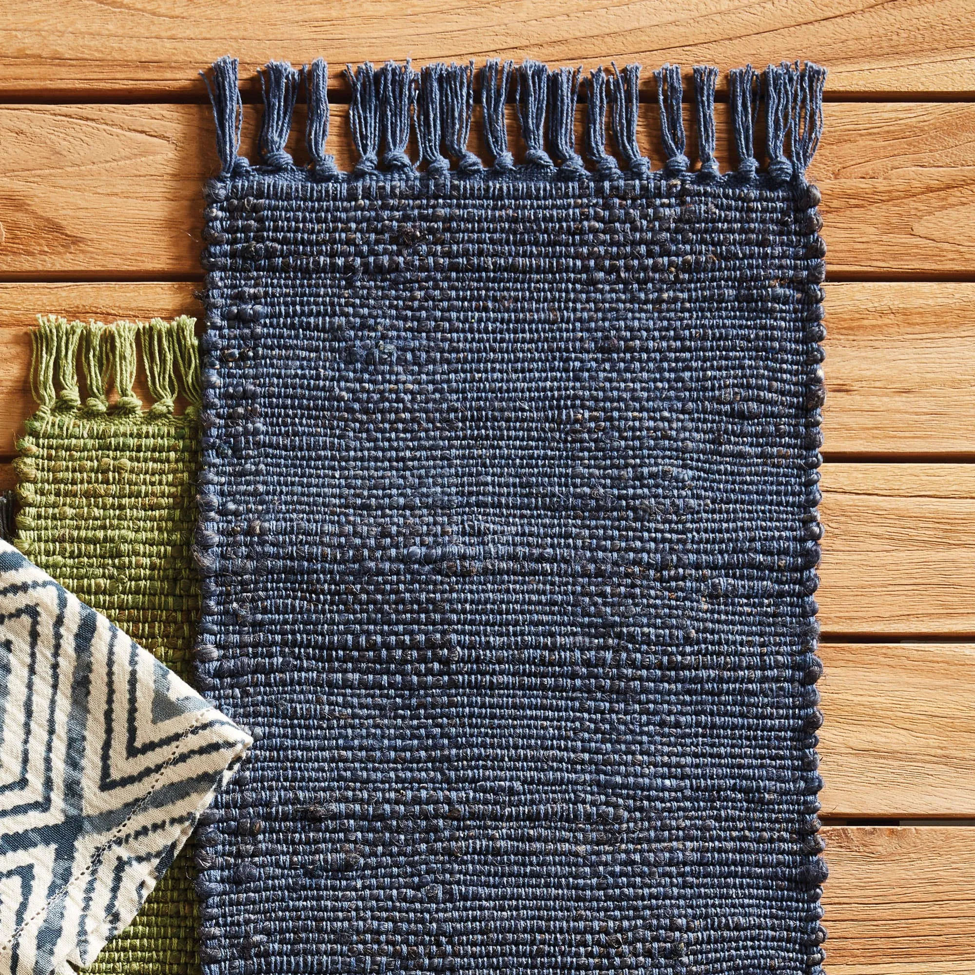 Rae Woven Fringe Placemat Blue