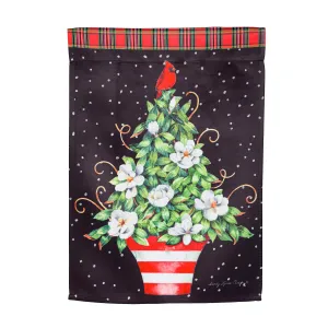 Red Chinoiserie Topiary Garden Suede Flag,14s10025