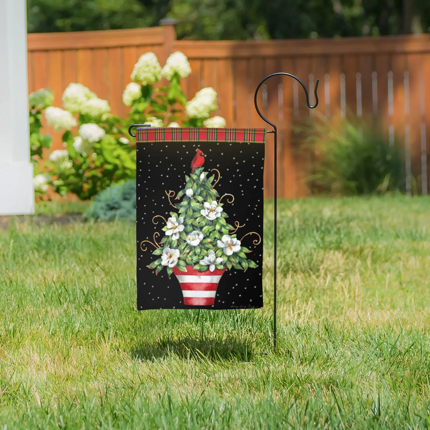Red Chinoiserie Topiary Garden Suede Flag,14s10025