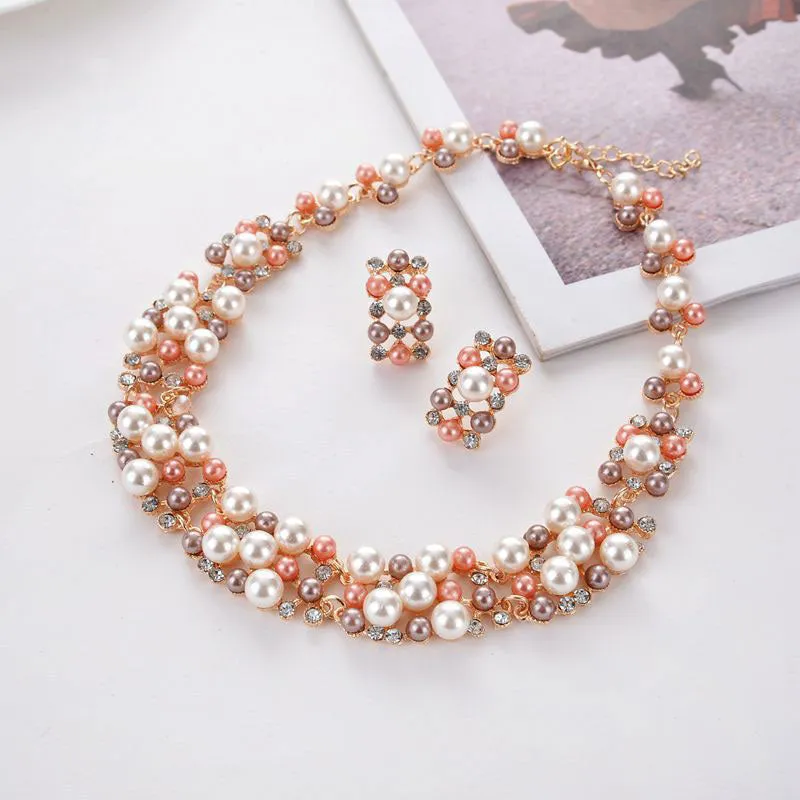 Rhinestone Beaded Earrings & Necklace Set