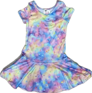 Social Butterfly- S/S Drop Waist Dress, Tie Dye Hearts