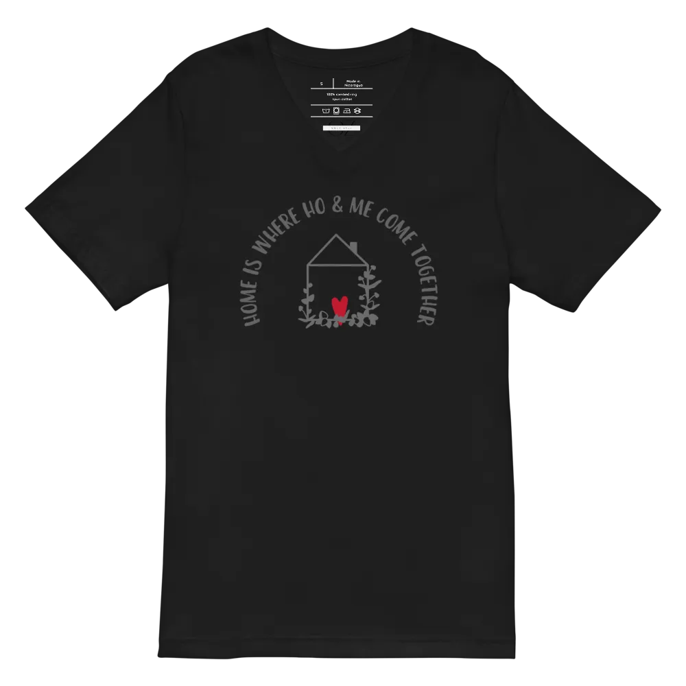Soft Cotton HOME IS Short Sleeve Black V-Neck T-Shirt