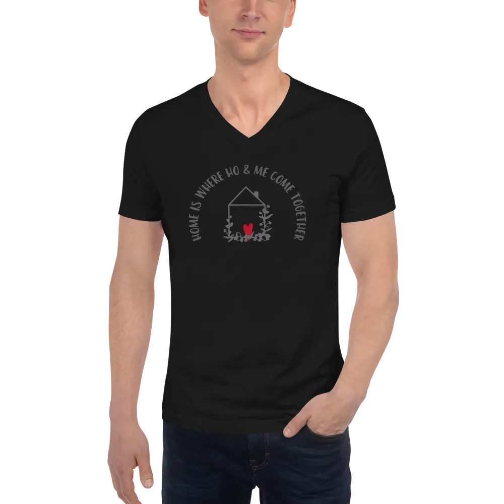 Soft Cotton HOME IS Short Sleeve Black V-Neck T-Shirt