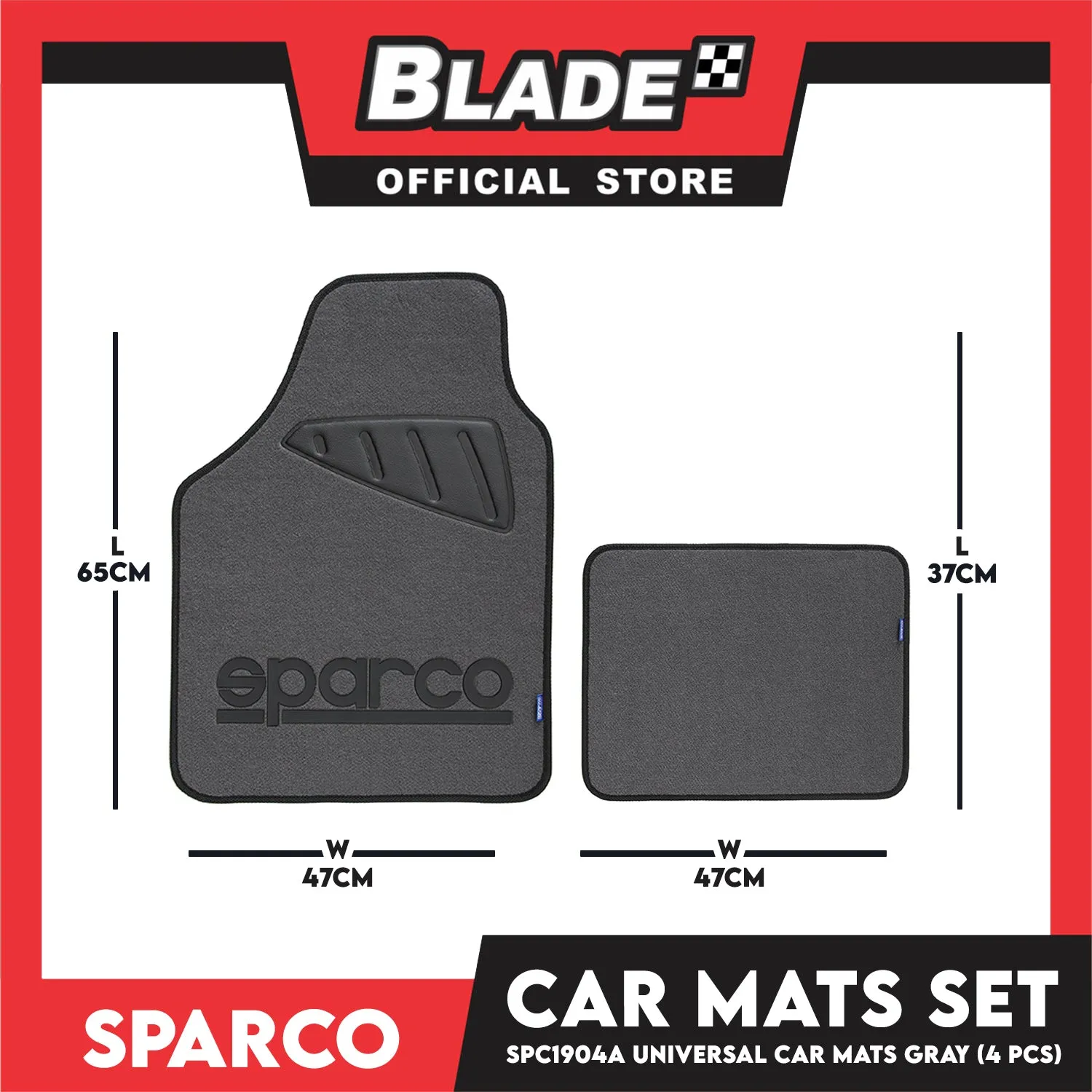 Sparco Car Mats Set Of 4pcs Universal And Quick Installation SPC1904A (Grey) Rubber And Durable