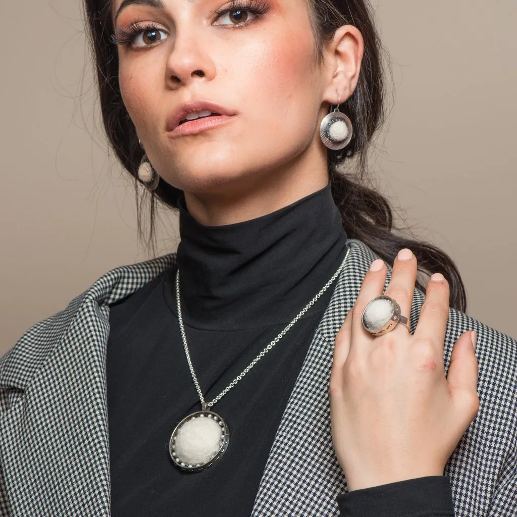 Sterling Silver and Natural Wool Felt Jewelry Set