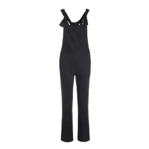 Stylish Adjustable Straps Pockets Solid Color Overalls For Women - Black S
