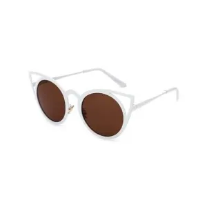 Stylish Cut Out White Cat Eye Sunglasses - Tea-colored