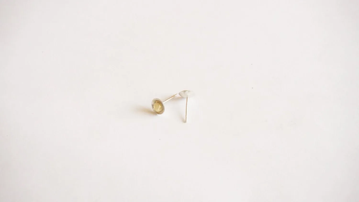 Stylish Hand-Made Silver Stud Earrings with a Solid Mini Brass Button in the Center - 0196