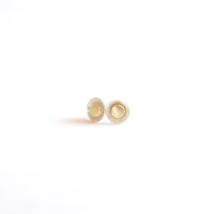 Stylish Hand-Made Silver Stud Earrings with a Solid Mini Brass Button in the Center - 0196