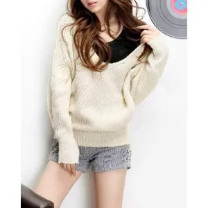 Stylish Hooded Long Sleeve Solid Color Women's Sweater - White One Size