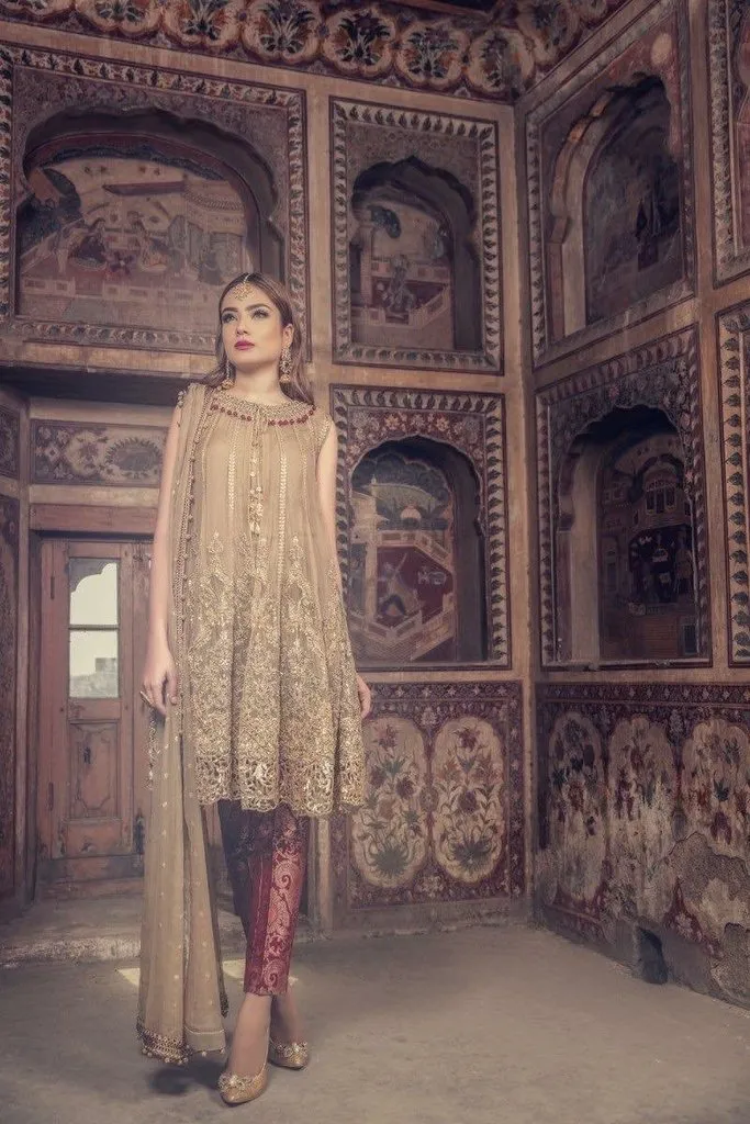 Stylish Pakistani Dress by Maria. B in Golden Maroon color - C1701
