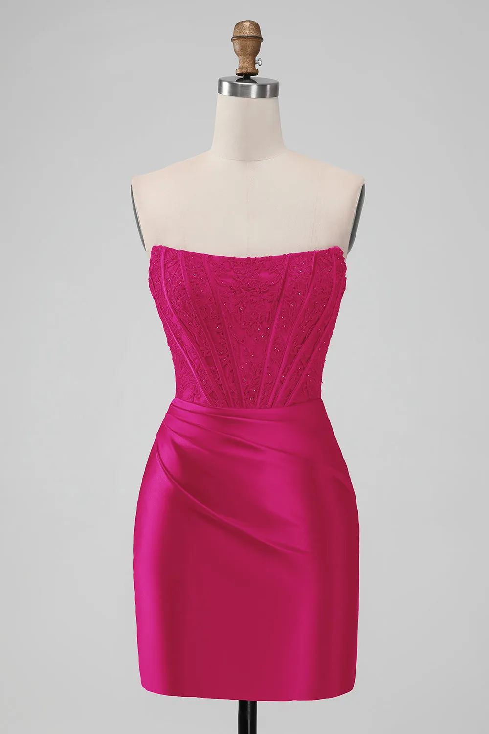 Stylish Red Bodycon Pleated Beaded Corset Short Homecoming Dress