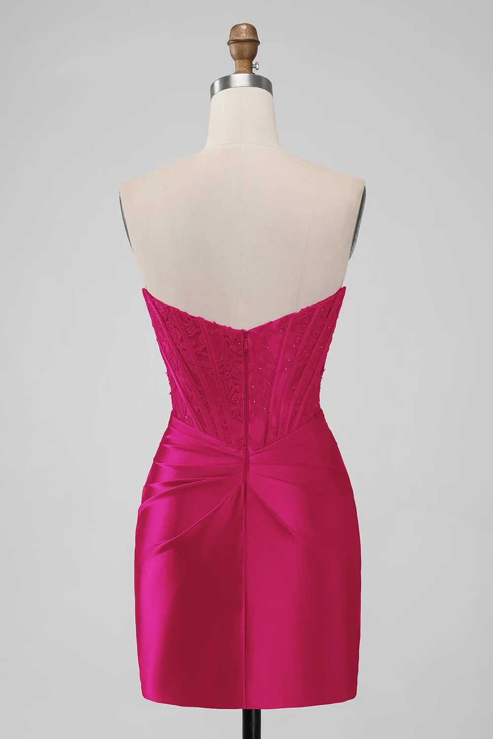 Stylish Red Bodycon Pleated Beaded Corset Short Homecoming Dress