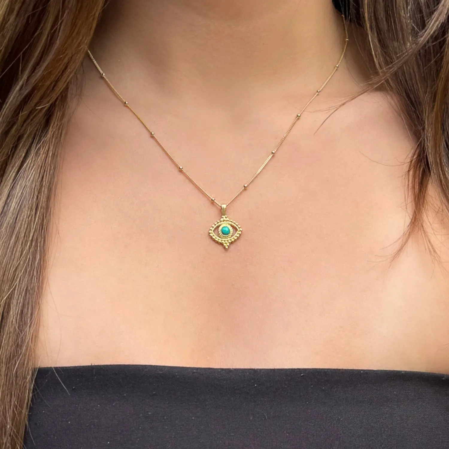 Turquoise Evil Eye Pendant Stylish Gold Chain Necklace