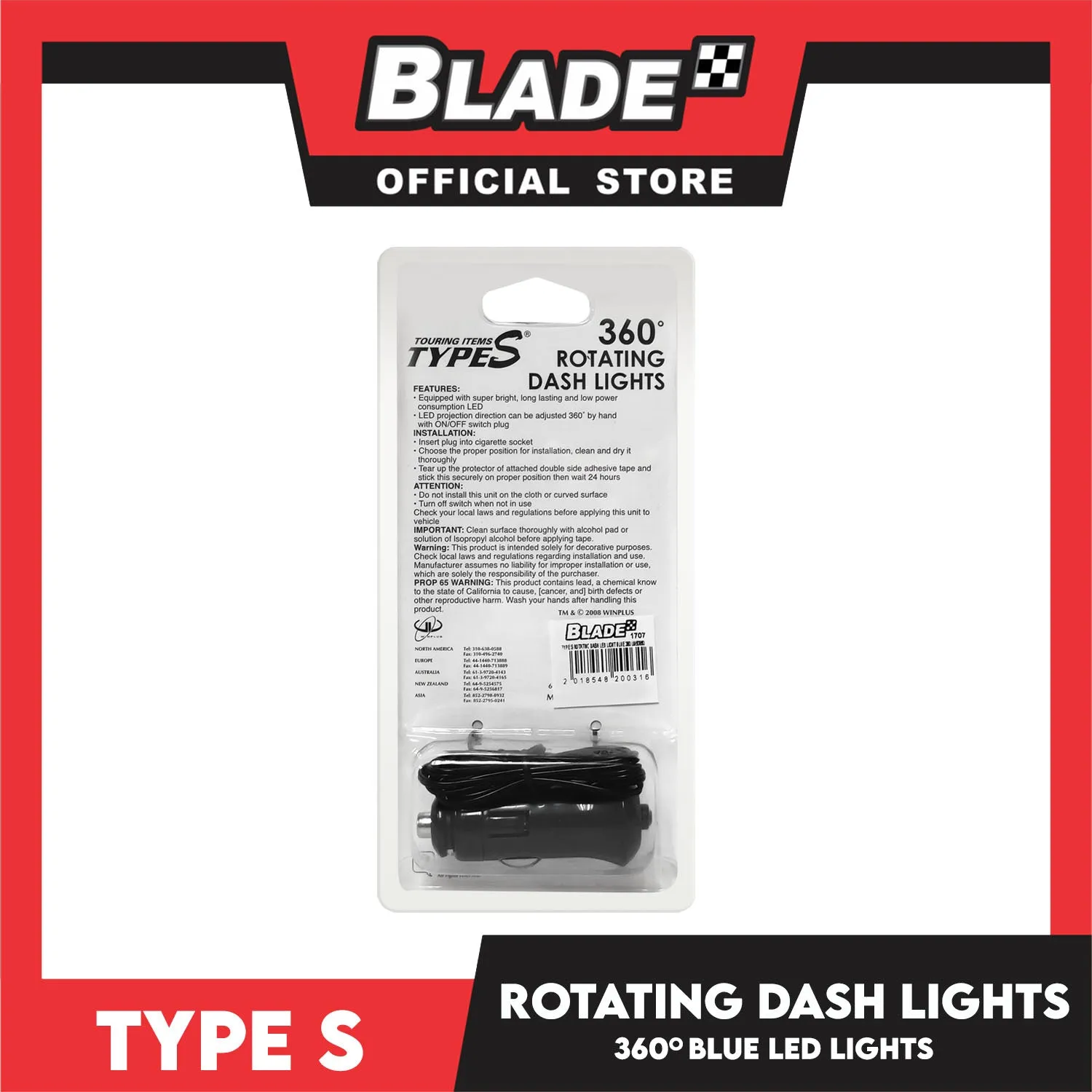 Type S Rotating Dash Light 360' Adjustable 12V Plug In LM50650-60/6 (Blue Led Light) Car Interior Micro Lights