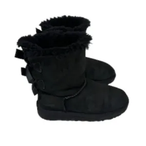 UGG Black Bailey Bow II Velvet Ribbon suede sheepskin boots size 2