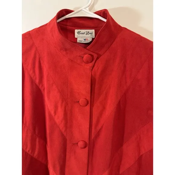 Vintage 70s Count Rome Ultra Suede Red Jacket Women's Sz 10 Button