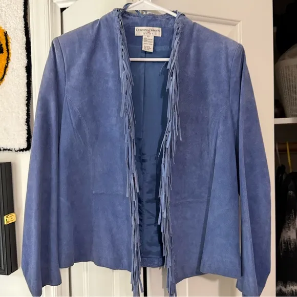 Vintage blue suede tassel blazer/jacket