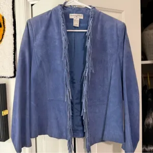 Vintage blue suede tassel blazer/jacket
