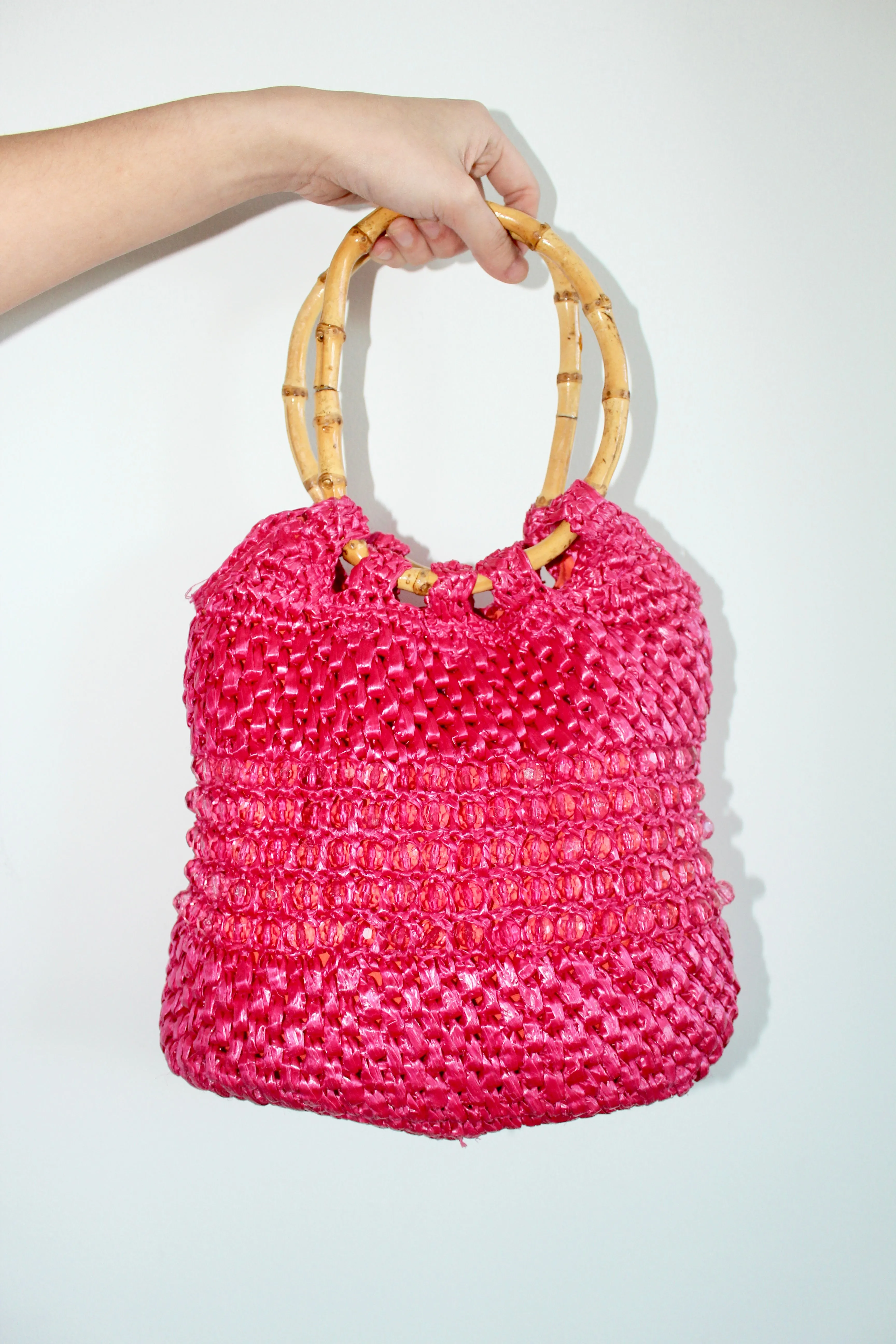Vintage Raspberry Beaded Woven Bag