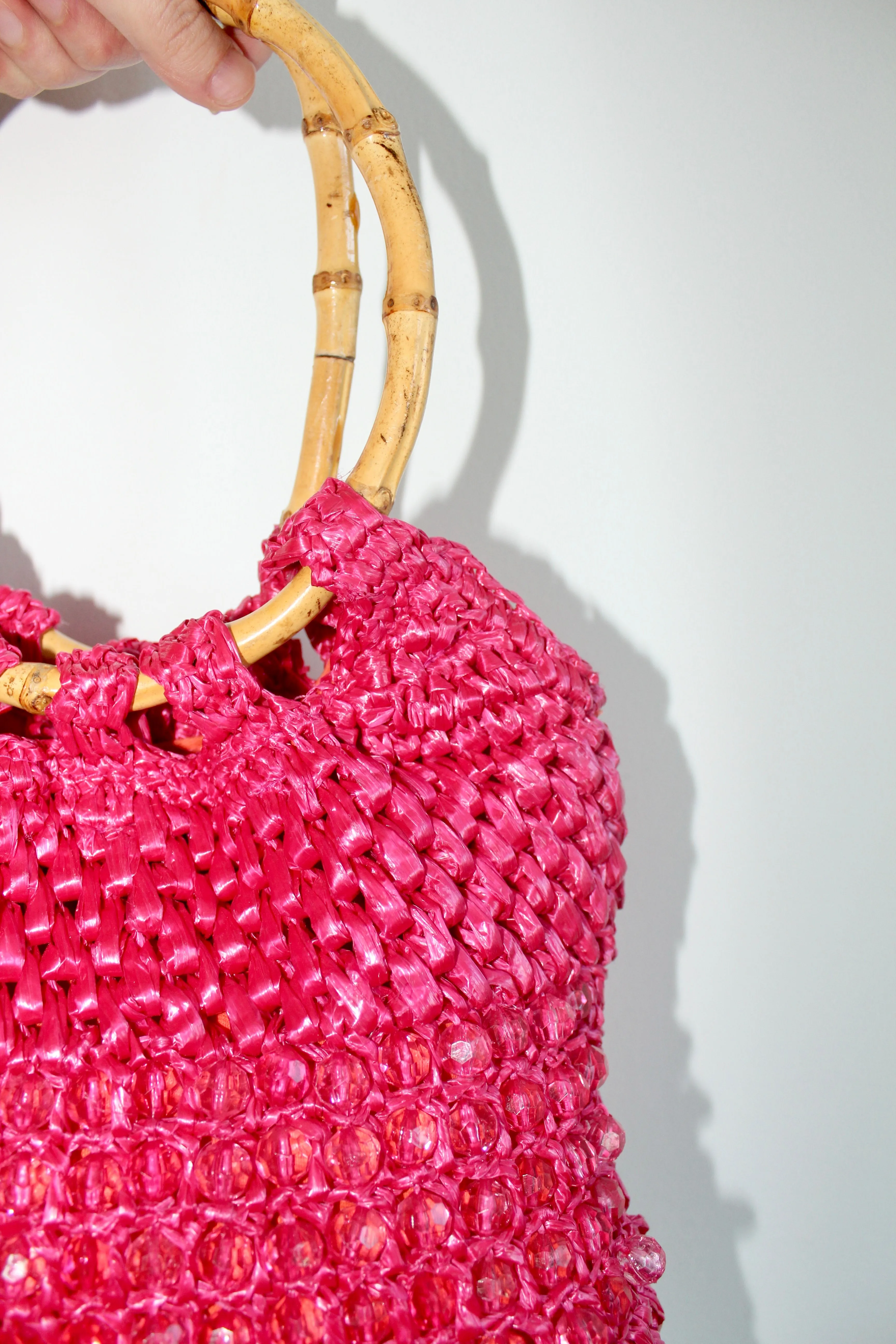 Vintage Raspberry Beaded Woven Bag