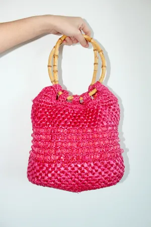 Vintage Raspberry Beaded Woven Bag