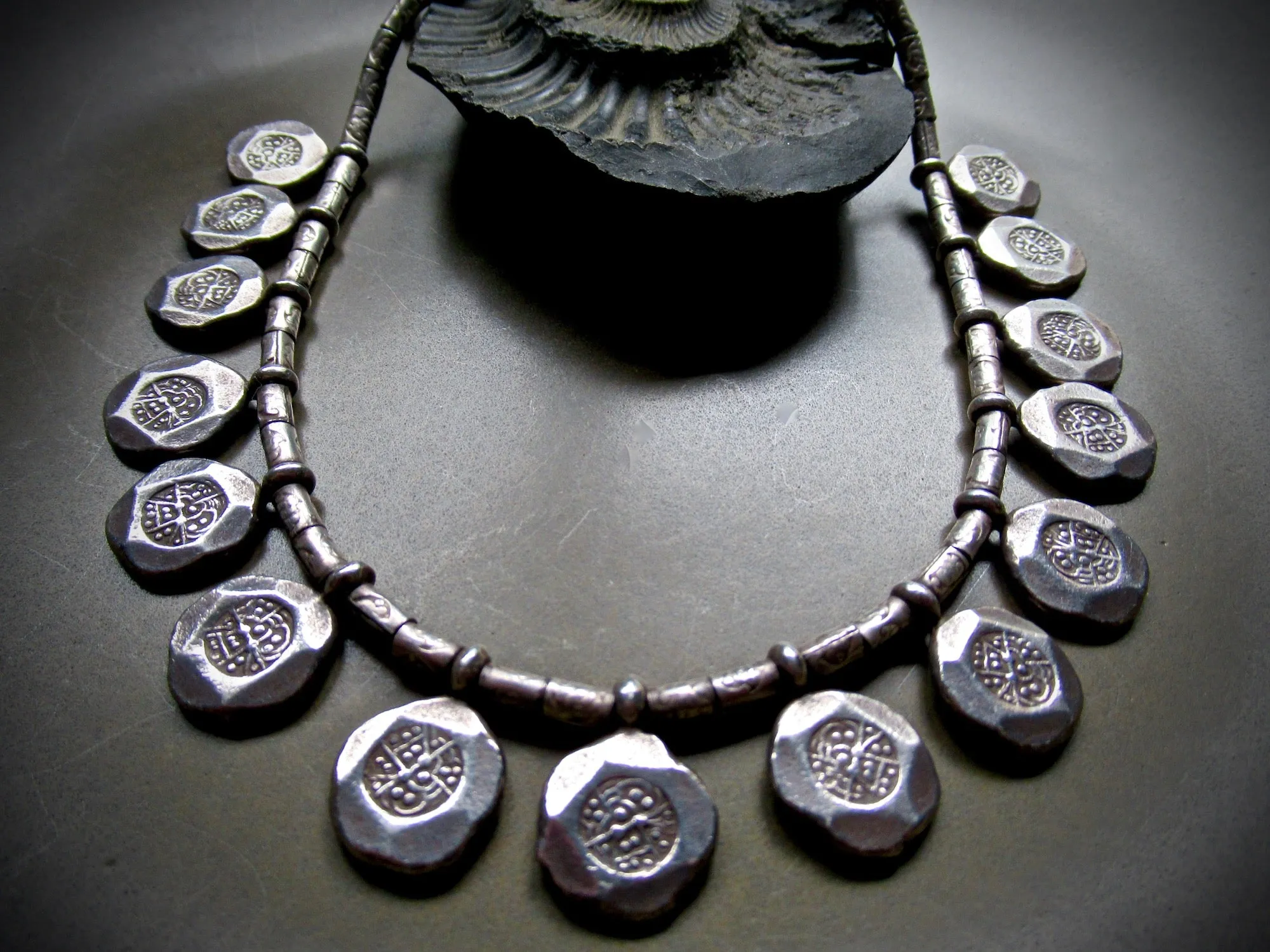 Vintage Silver Stamped Disc Necklace