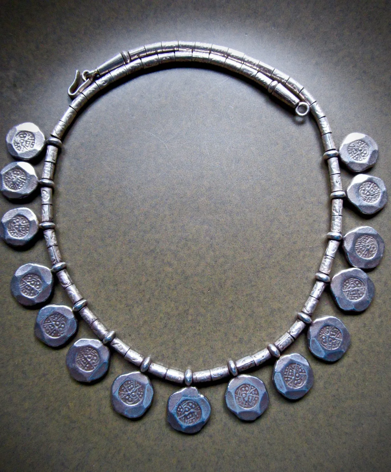 Vintage Silver Stamped Disc Necklace