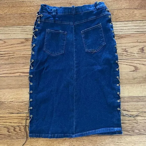 Vintage Y2K Denim Lace Up Midi Skirt Zoey &amp; Beth