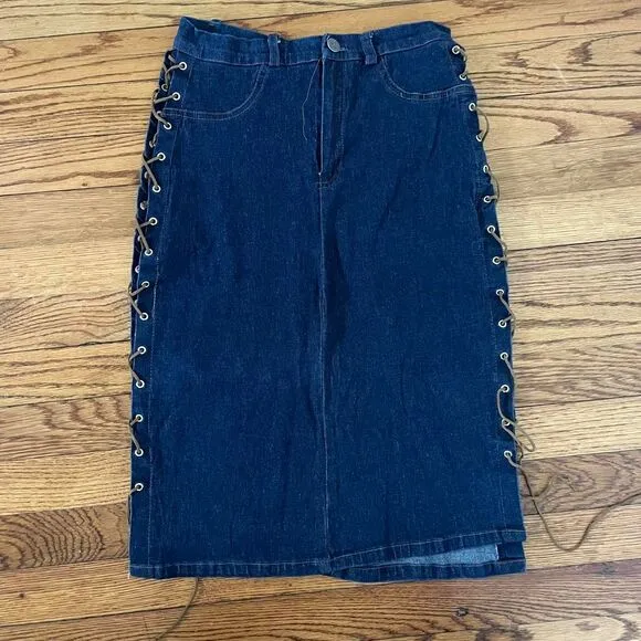 Vintage Y2K Denim Lace Up Midi Skirt Zoey &amp; Beth