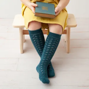 Warm Crochet Knee Socks, Teal Blue