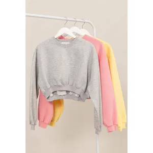 Washed French Terry Cropped HYFVE Sweatshirt: Heather Grey