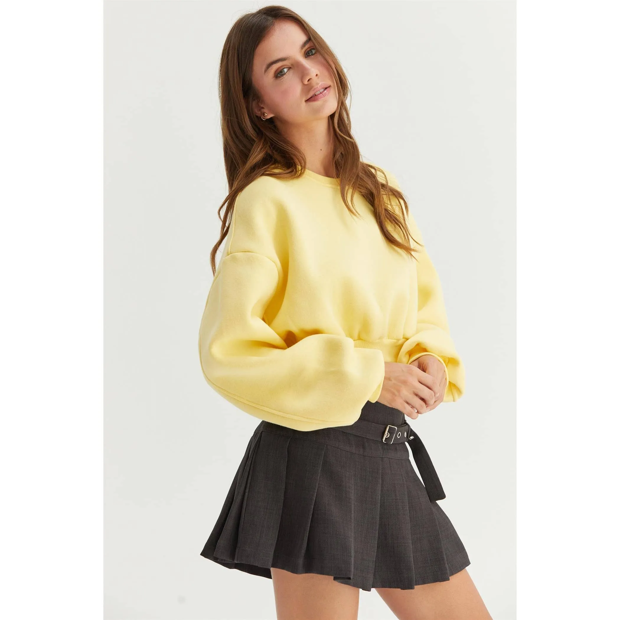 Washed French Terry Cropped HYFVE Sweatshirt: Heather Grey