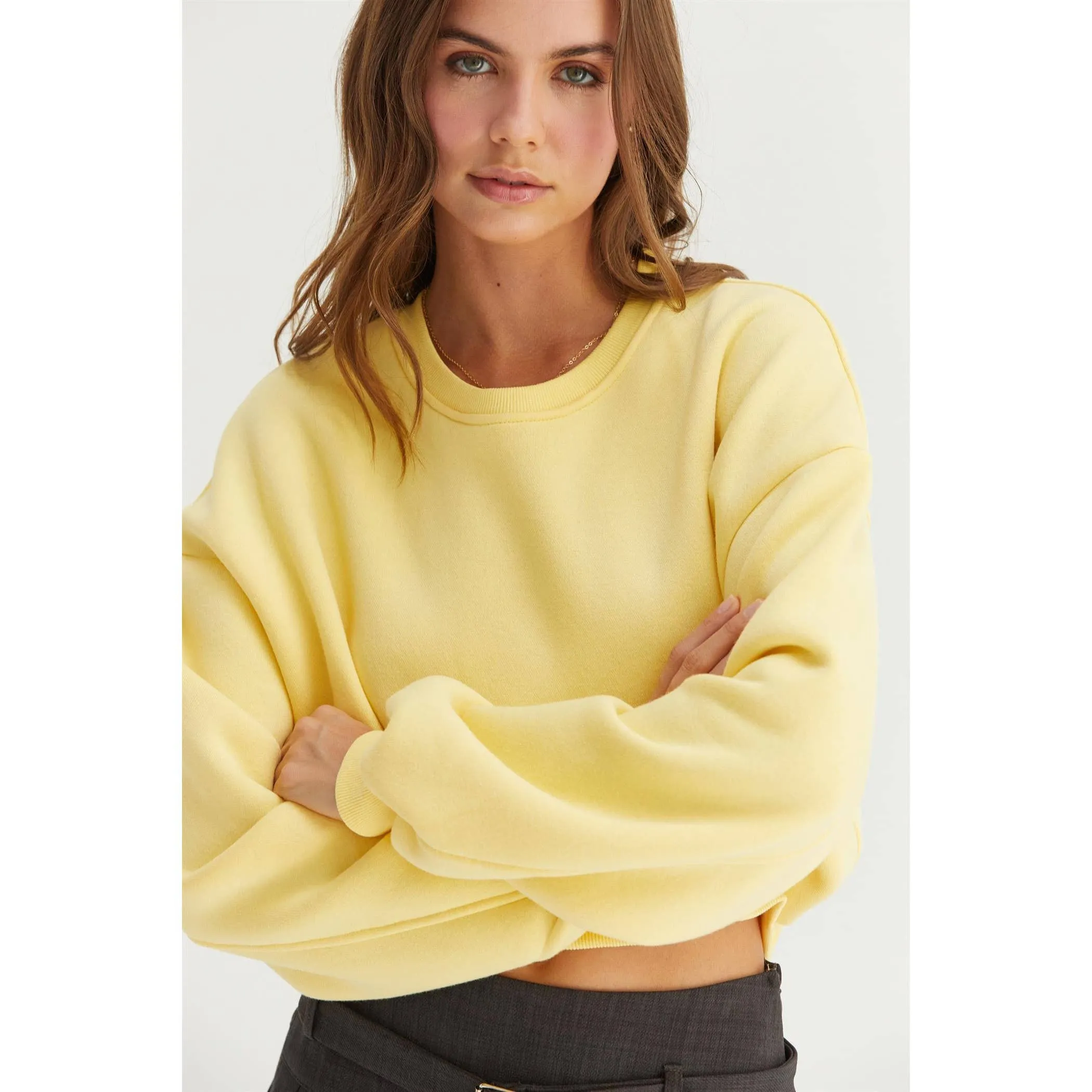 Washed French Terry Cropped HYFVE Sweatshirt: Heather Grey