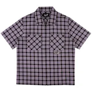 Welcome - Cell Woven Plaid Zip Shirt Lavender Grey