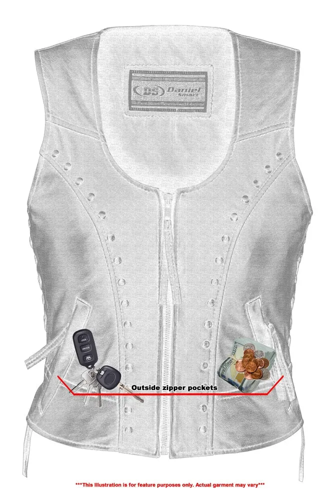 Women's Lightweight Leather Vest with Rivets Detailing