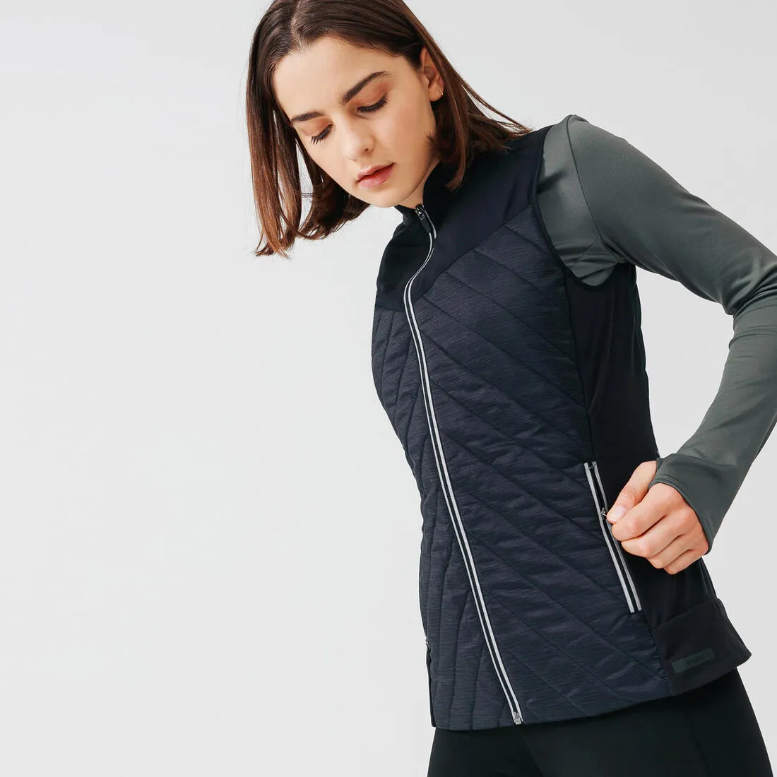 Women's sleeveless running jacket Warm - black