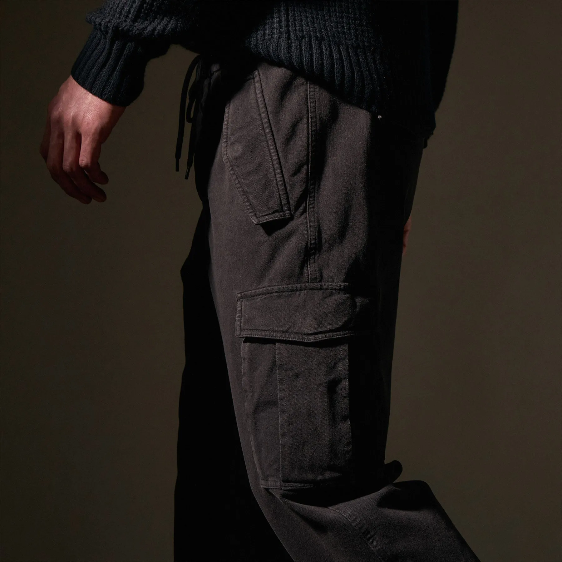 Woven Terry Cargo Pant - Black